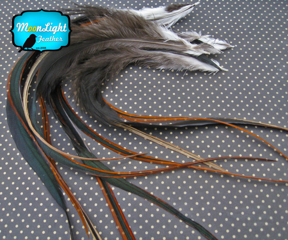 6 Pieces - Furnace Thick Long Rooster Hair Extension Feathers