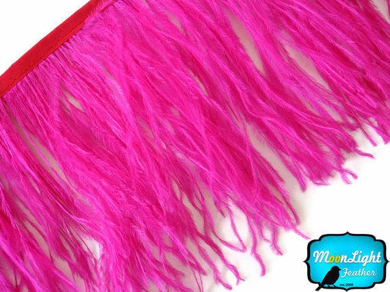 1 Yard - Hot Pink Ostrich Fringe Trim Wholesale Feather (Bulk)