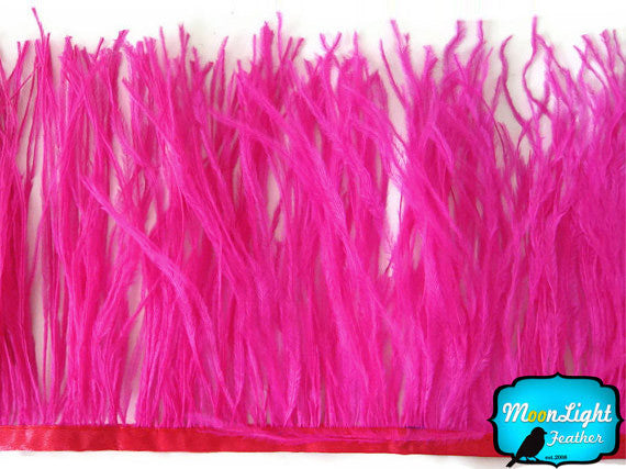 10 Yards - Hot Pink Ostrich Fringe Trim Wholesale Feather (Bulk)