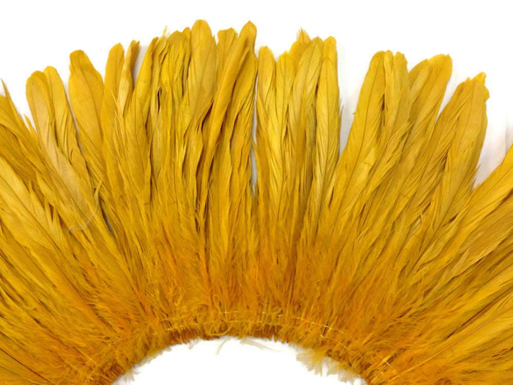 1/2 Yard - 8-10" Golden Yellow Strung Natural Bleach & Dyed Rooster Coque Tail Wholesale Feathers (Bulk)