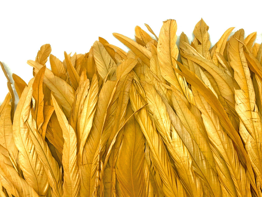 2.5  Inch Strip - Golden Yellow Strung Natural Bleach & Dyed Coque Tails Feathers