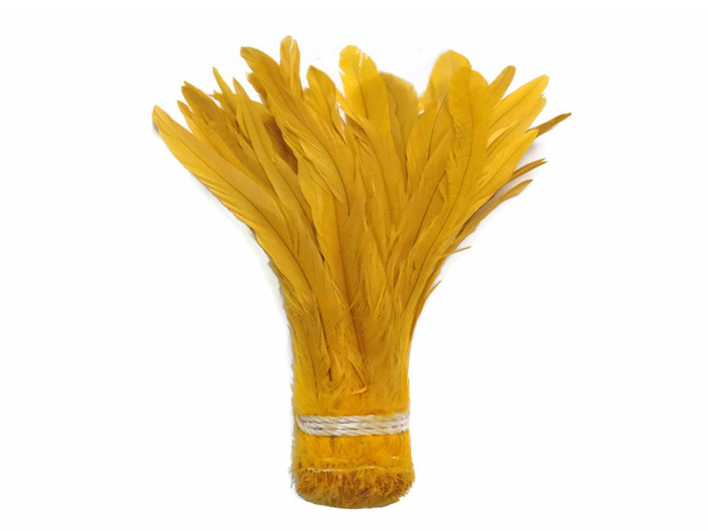 1/2 Yard - 8-10" Golden Yellow Strung Natural Bleach & Dyed Rooster Coque Tail Wholesale Feathers (Bulk)