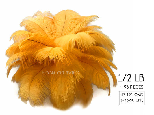 1/2 Lb - 17-19" Gold Ostrich Large Drab Wholesale Feathers (Bulk)