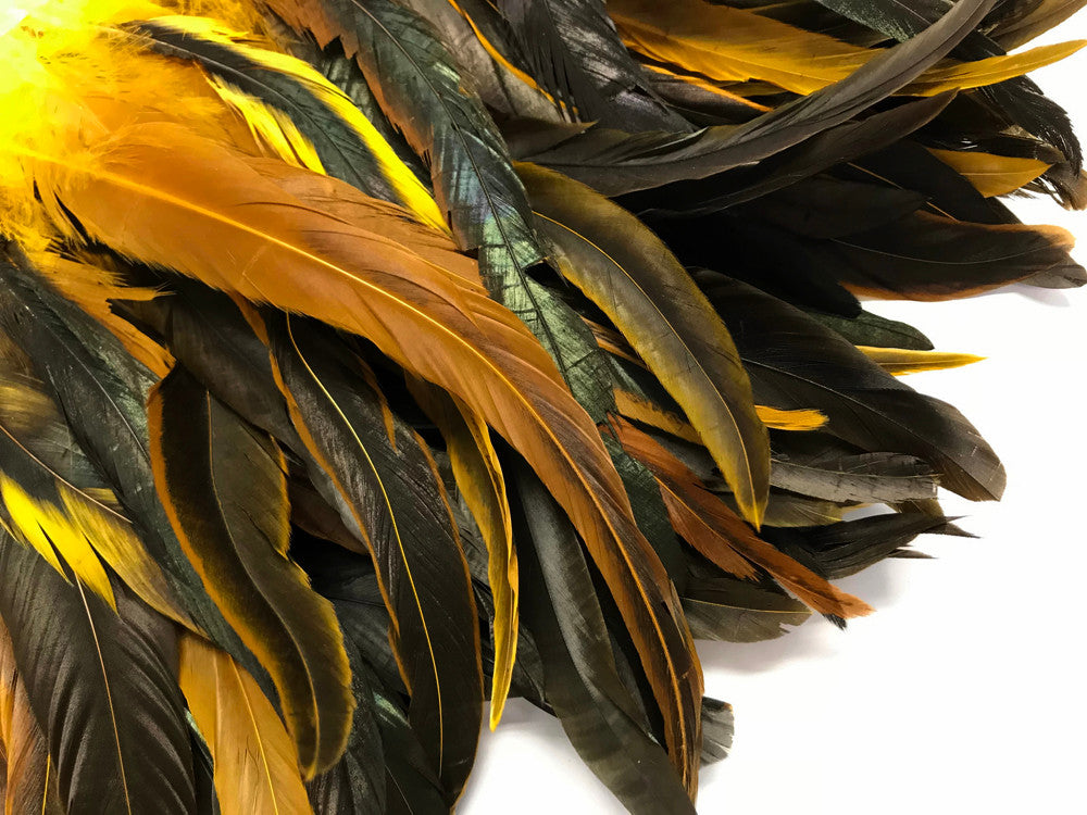 1 Yard - 10-12" Golden Yellow Dyed Over Natural Coque Tails Long Feather Trim (Bulk)