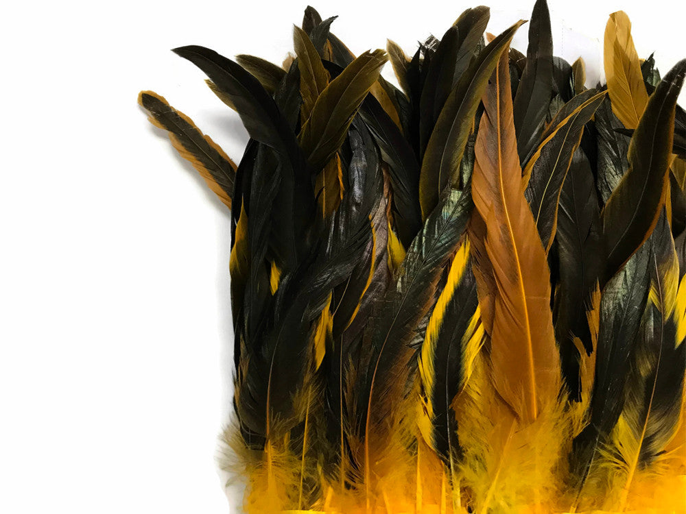1 Yard - 10-12" Golden Yellow Dyed Over Natural Coque Tails Long Feather Trim (Bulk)