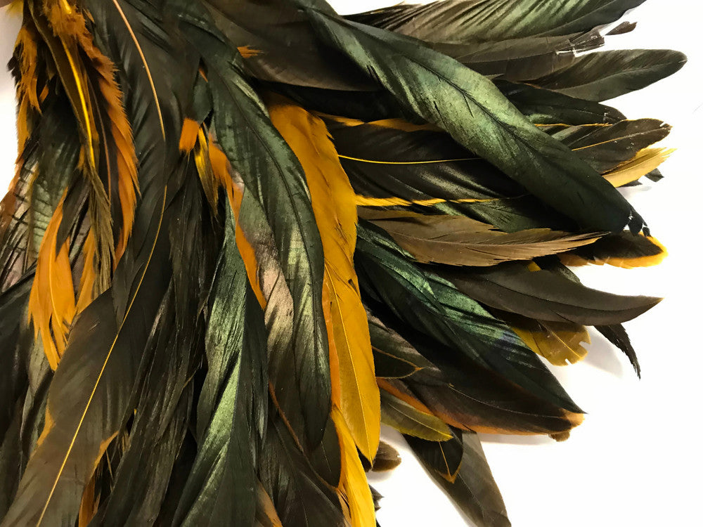 1 Yard - 10-12" Golden Yellow Dyed Over Natural Coque Tails Long Feather Trim (Bulk)