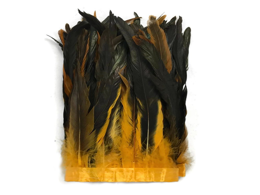 1 Yard - 10-12" Golden Yellow Dyed Over Natural Coque Tails Long Feather Trim (Bulk)