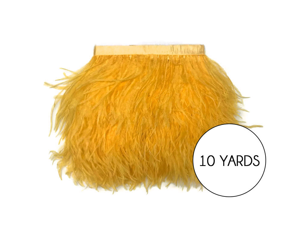 10 Yards - Golden Yellow Ostrich Fringe Trim Wholesale Feather (Bulk)