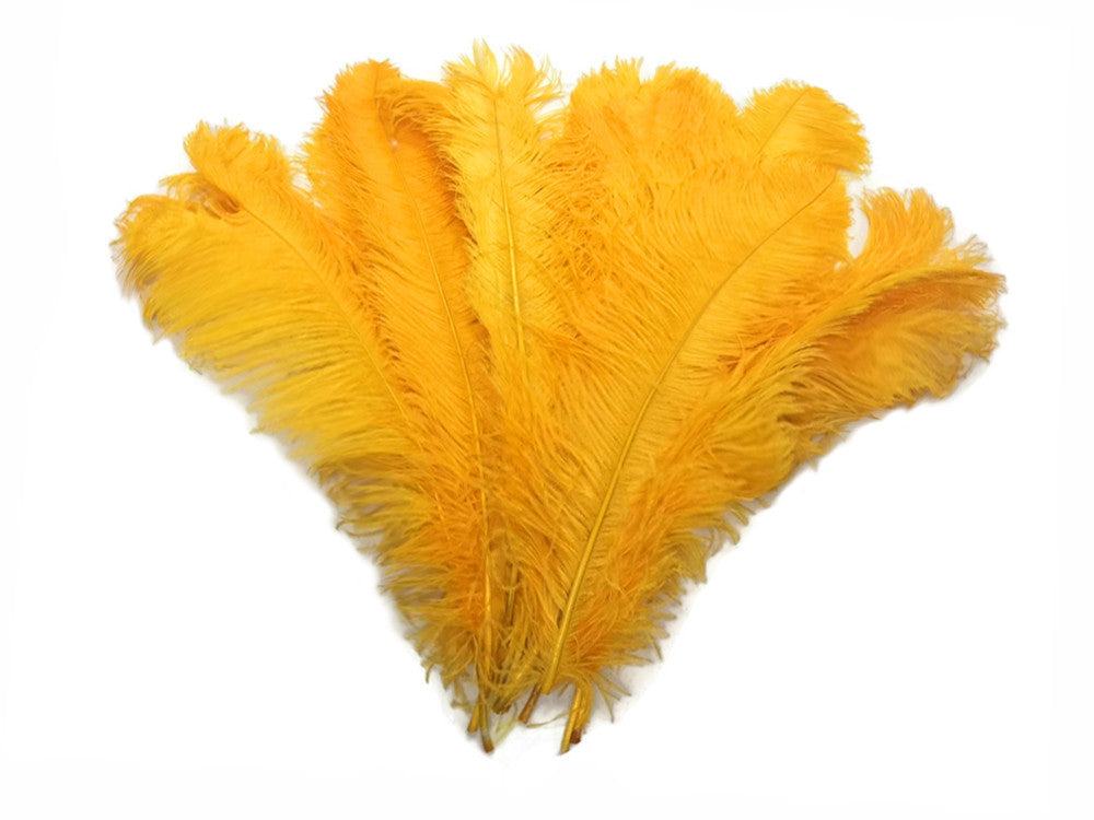 10 Pieces - 18-24" Golden Yellow Large Prime Grade Ostrich Wing Plume Centerpiece Feathers