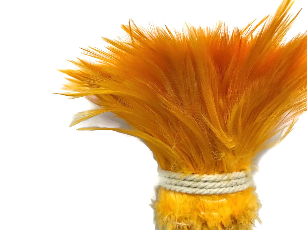 4 Inch Strip - Golden Yellow Strung Rooster Neck Hackle Feathers