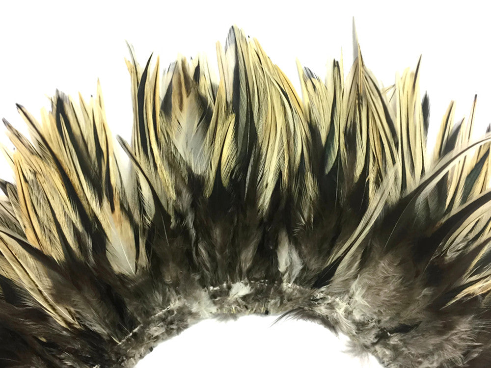 4 Inch Strip - 6-7" Natural Golden Badger Strung Chinese Rooster Saddle Feathers