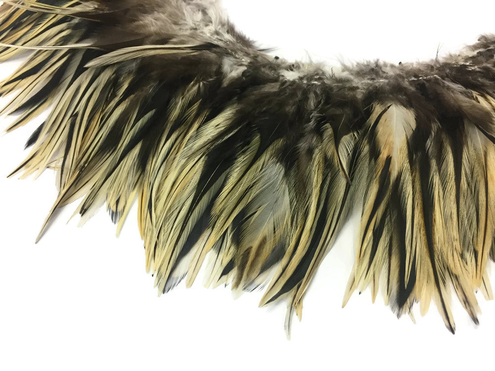 4 Inch Strip - 4-6" Natural Golden Badger Strung Chinese Rooster Saddle Feathers