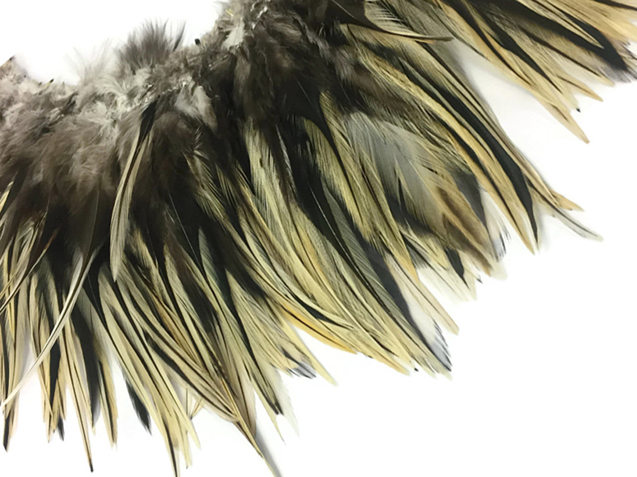 4 Inch Strip - 6-7" Natural Golden Badger Strung Chinese Rooster Saddle Feathers