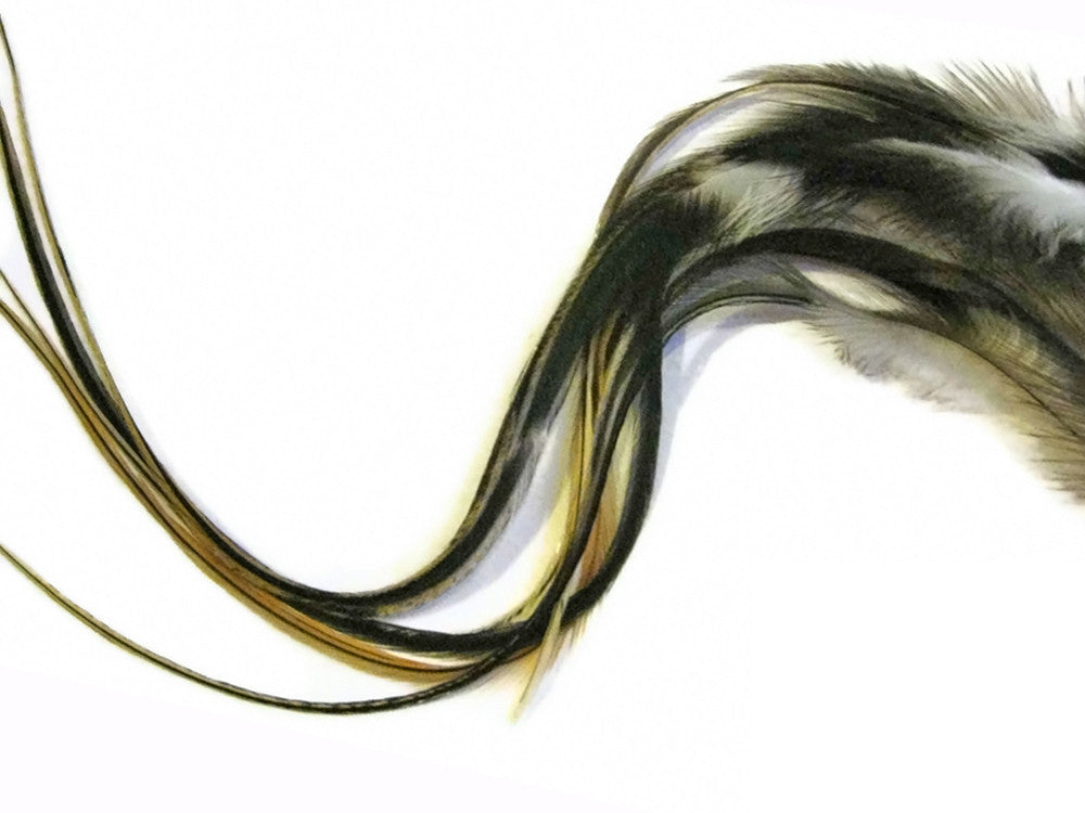 6 Pieces - XL Golden Badger Thick Extra Long Rooster Hair Extension Feathers