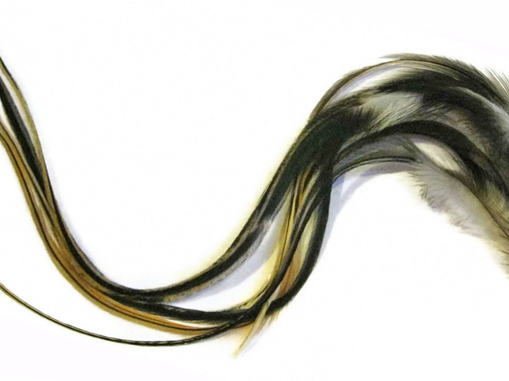 6 Pieces - Golden Badger Thick Long Rooster Hair Extension Feathers