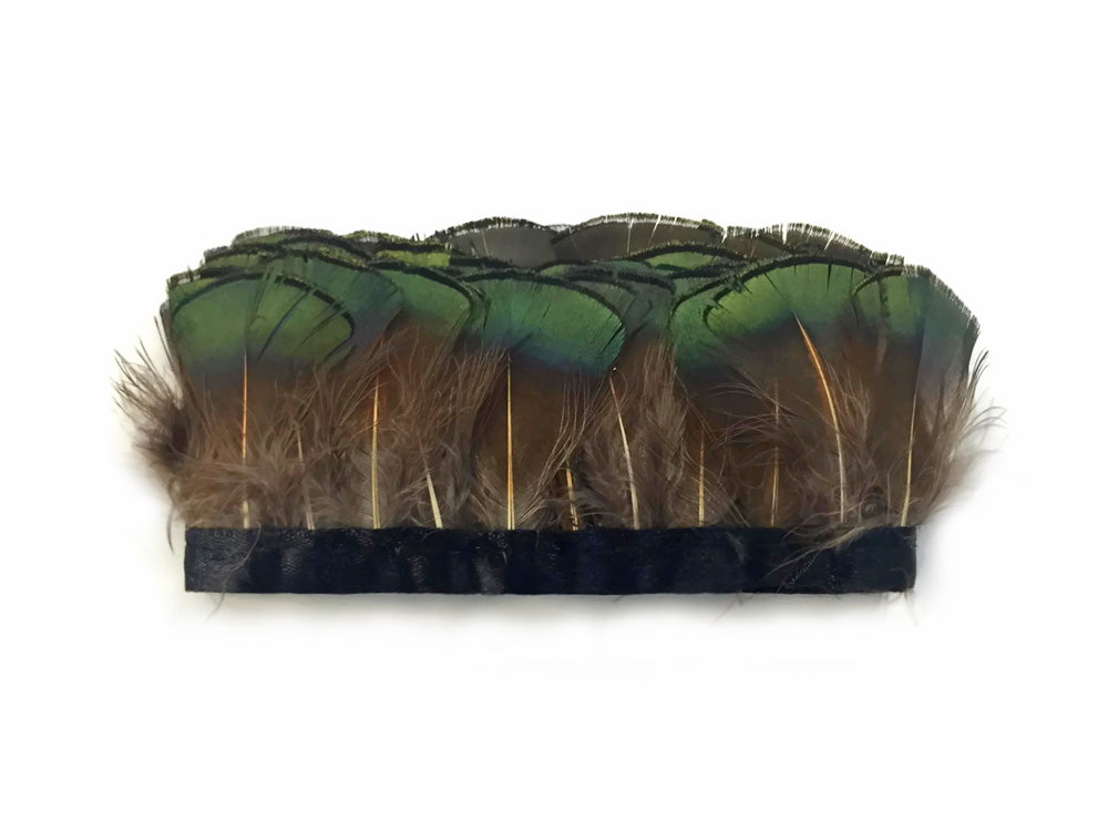 1 Yard - Iridescent Green Bronze Golden Pheasant Neck Tippet Feather Trim
