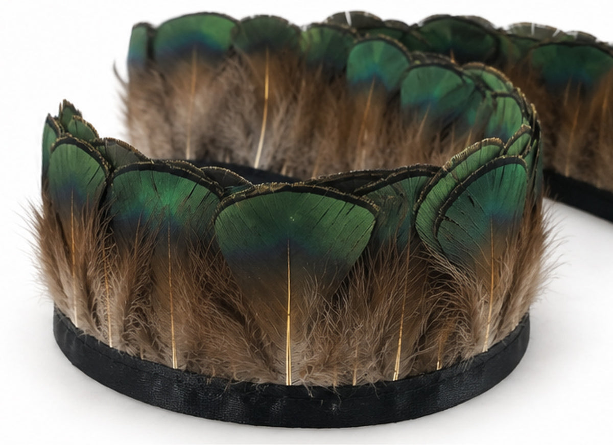 1 Yard - Iridescent Green Bronze Golden Pheasant Neck Tippet Feather Trim