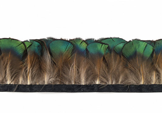 1 Yard - Iridescent Green Bronze Golden Pheasant Neck Tippet Feather Trim