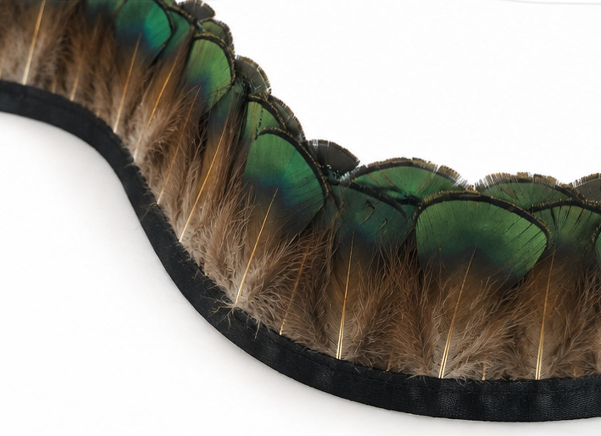 1 Yard - Iridescent Green Bronze Golden Pheasant Neck Tippet Feather Trim