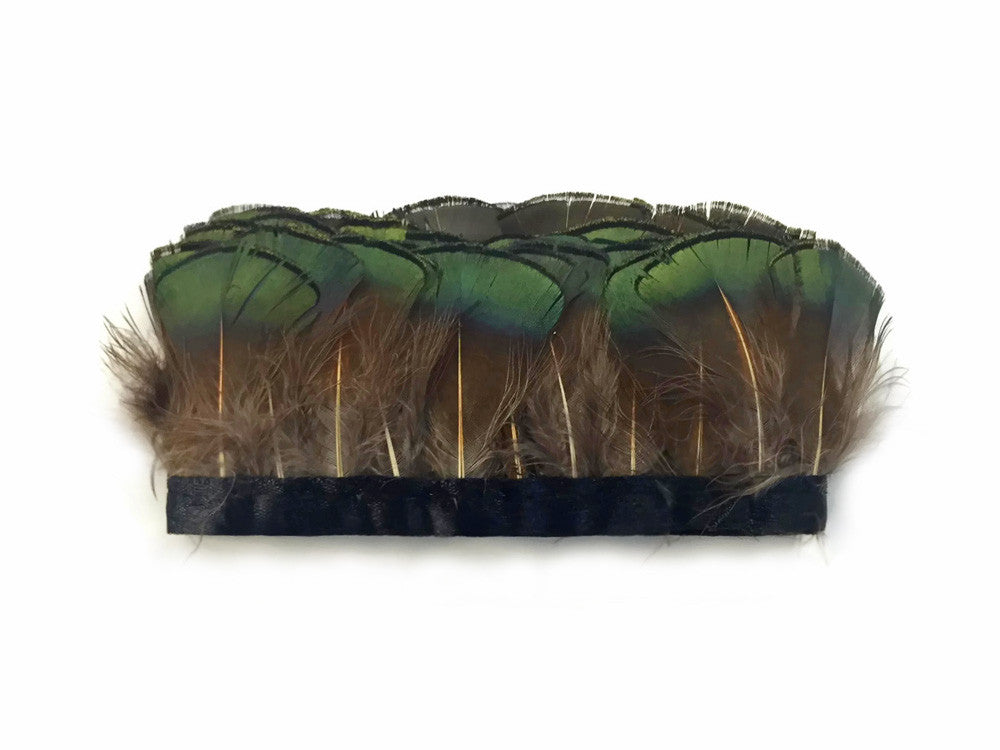 1 Yard - Iridescent Green Bronze Golden Pheasant Tippet Feather Trim