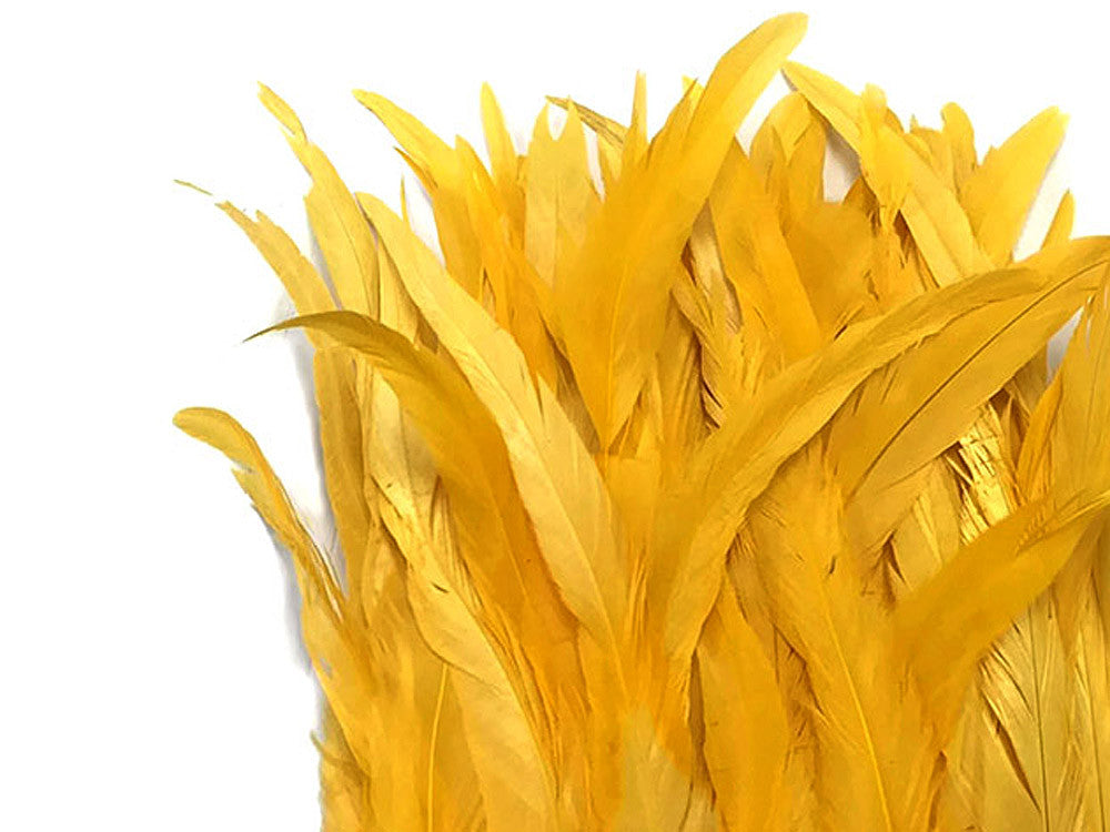 1 Yard - 10-12" Golden Yellow Bleach & Dyed Coque Tails Long Feather Trim (Bulk)