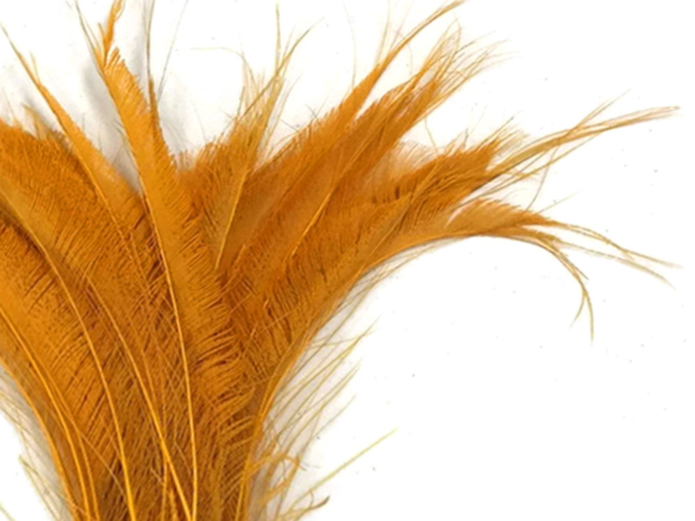 50 Pieces - Golden Yellow Bleached & Dyed Peacock Swords Cut Wholesale Feathers (Bulk)