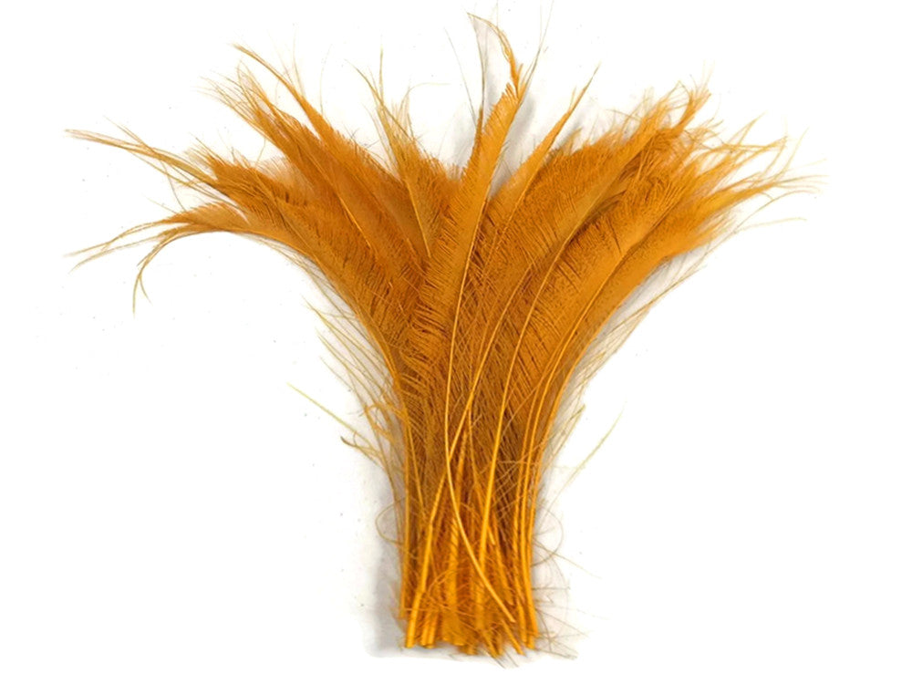 50 Pieces - Golden Yellow Bleached & Dyed Peacock Swords Cut Wholesale Feathers (Bulk)