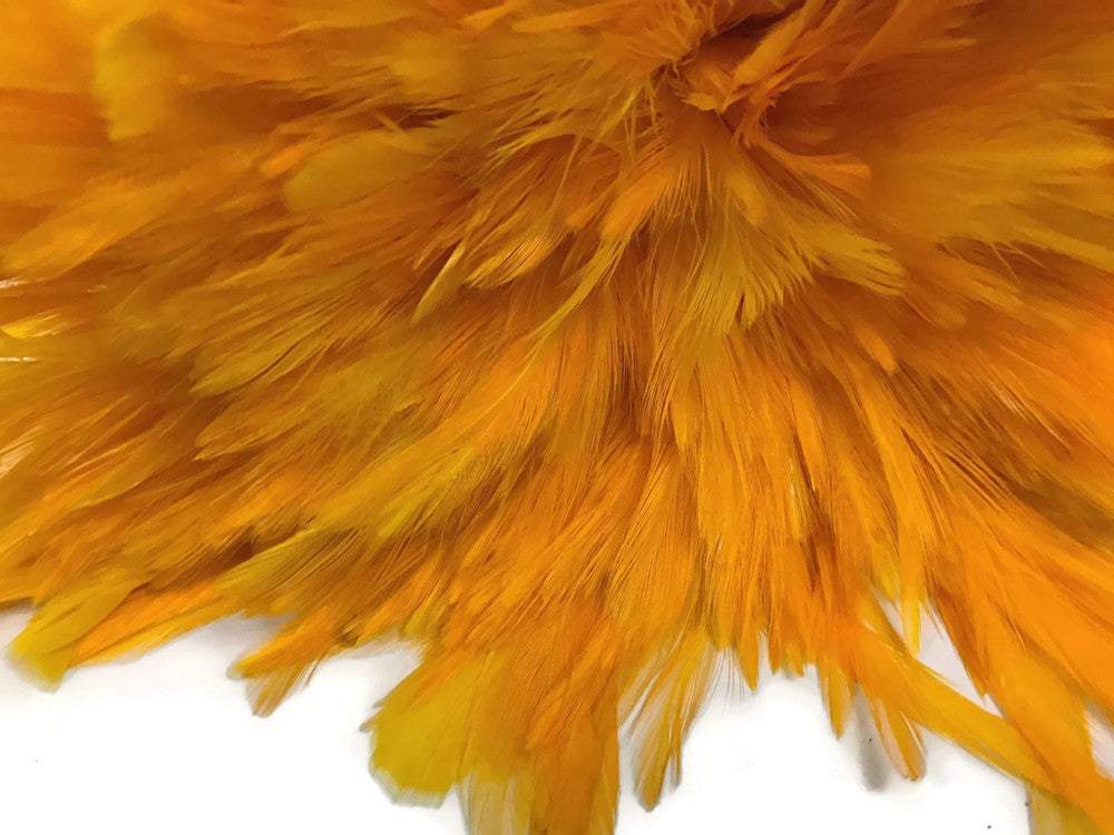 1 Yard – 4-6” Dyed Golden Yellow Strung Chinese Rooster Saddle Wholesale Feathers (Bulk)