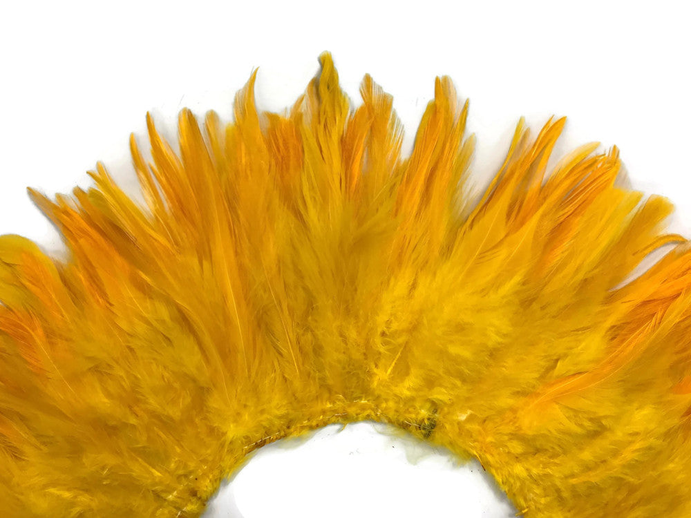 1 Yard – 4-6” Dyed Golden Yellow Strung Chinese Rooster Saddle Wholesale Feathers (Bulk)