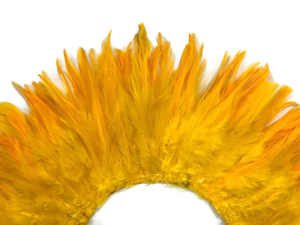 4 Inch Strip – 4-6” Dyed Golden Yellow Strung Chinese Rooster Saddle Feathers 