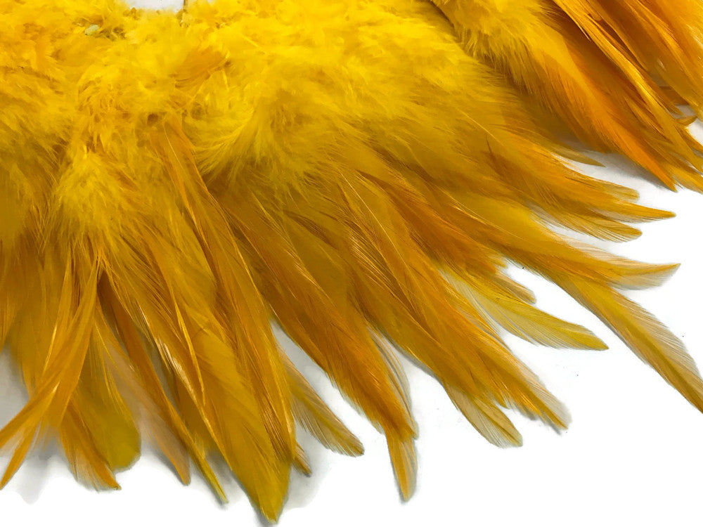 1 Yard – 4-6” Dyed Golden Yellow Strung Chinese Rooster Saddle Wholesale Feathers (Bulk)