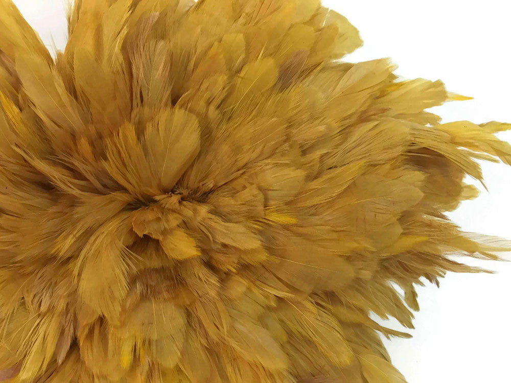 1 Yard - Old Gold Bleached & Dyed Strung Rooster Schlappen Wholesale Feathers (Bulk)