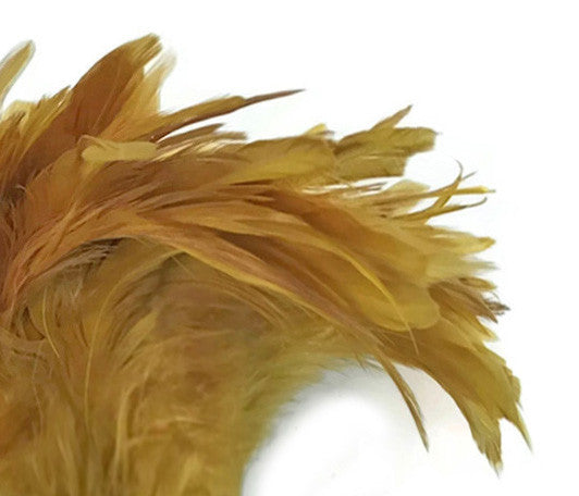 1 Yard - Old Gold Bleached & Dyed Strung Rooster Schlappen Wholesale Feathers (Bulk)