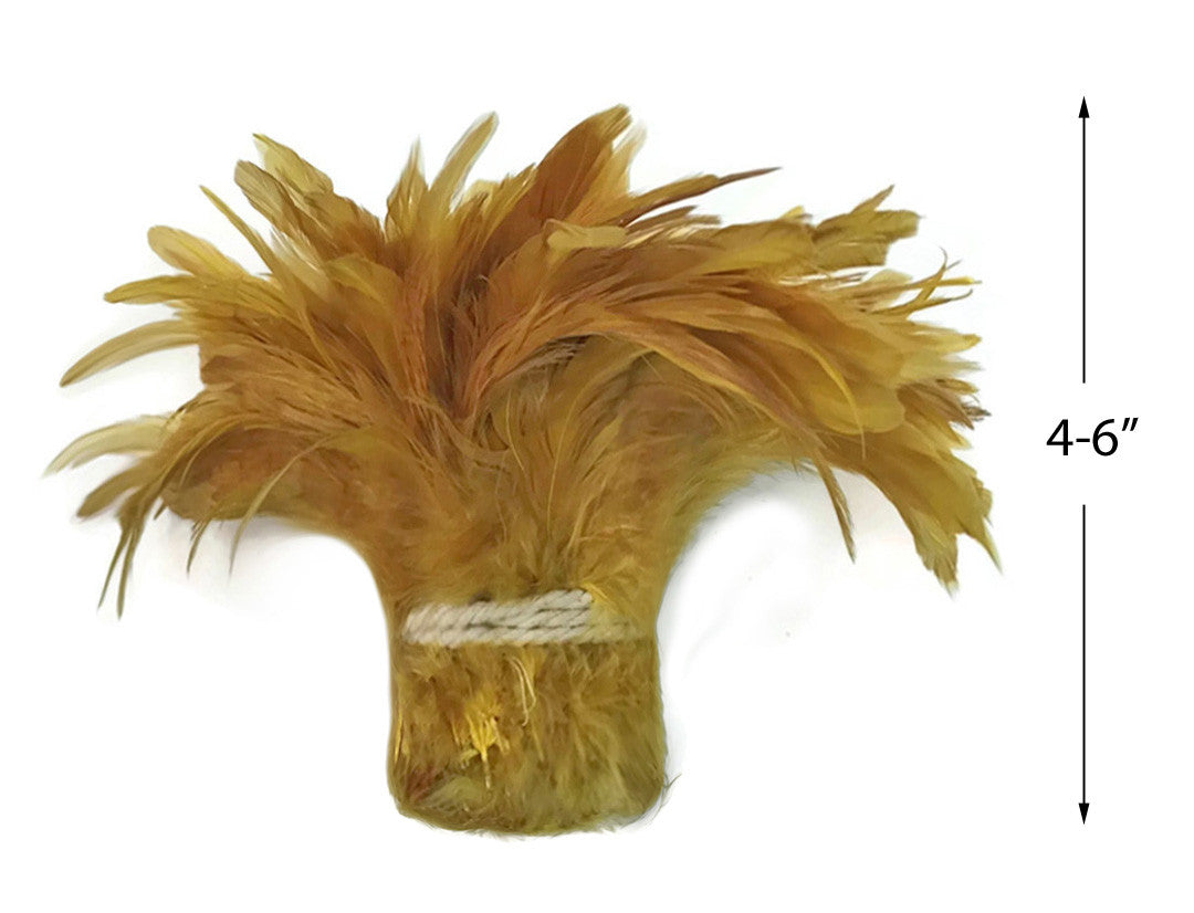 4 Inch Strip - Old Gold Bleached & Dyed Strung Rooster Schlappen Feathers