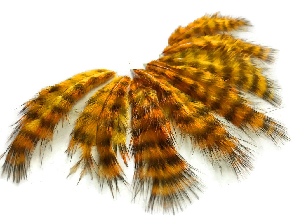 1 Dozen - Golden Yellow Grizzly Mini Rooster Chickabou Fluff Whiting Hair Feathers