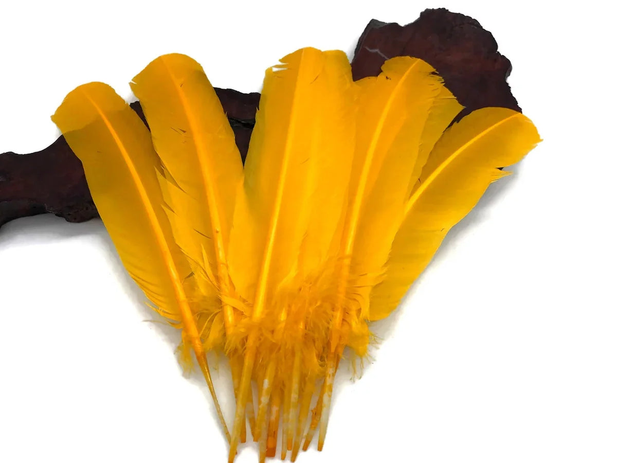 Vibrant yellow craft feathers for DIY fashion and decor accessories.