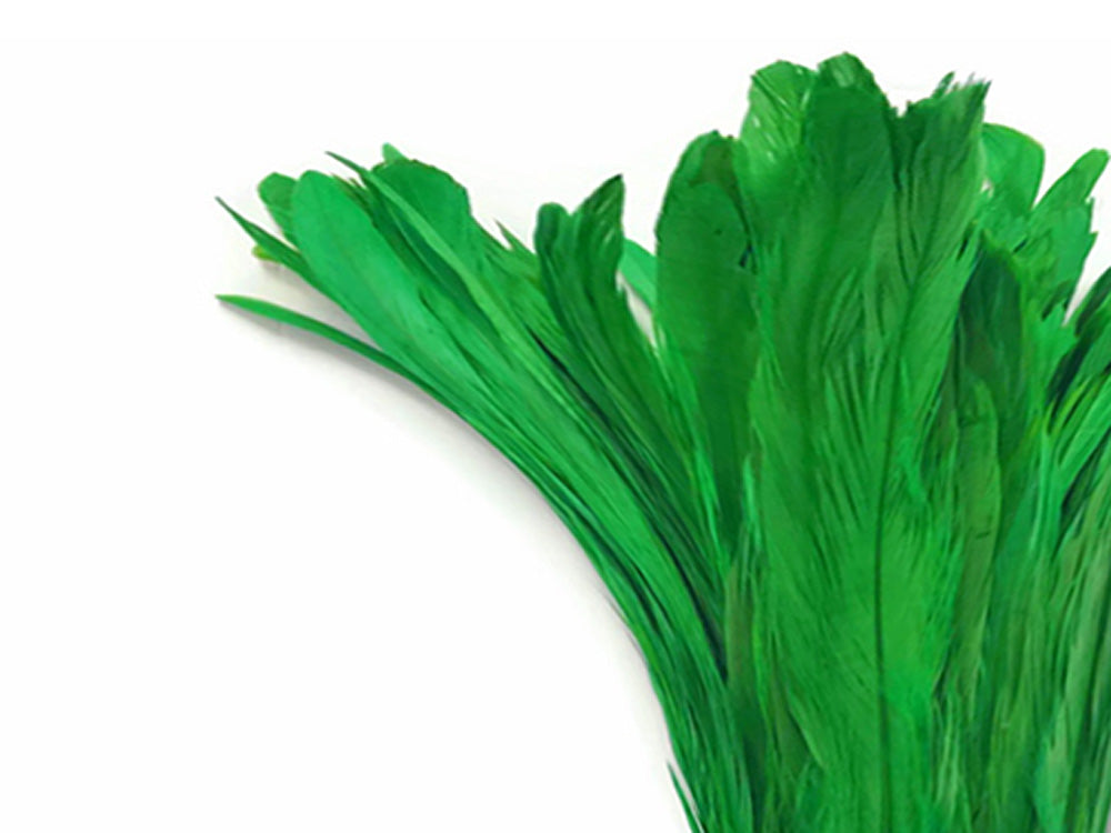 2.5  Inch Strip -  8-10" Kelly Green Strung Natural Bleach & Dyed Coque Tails Feathers