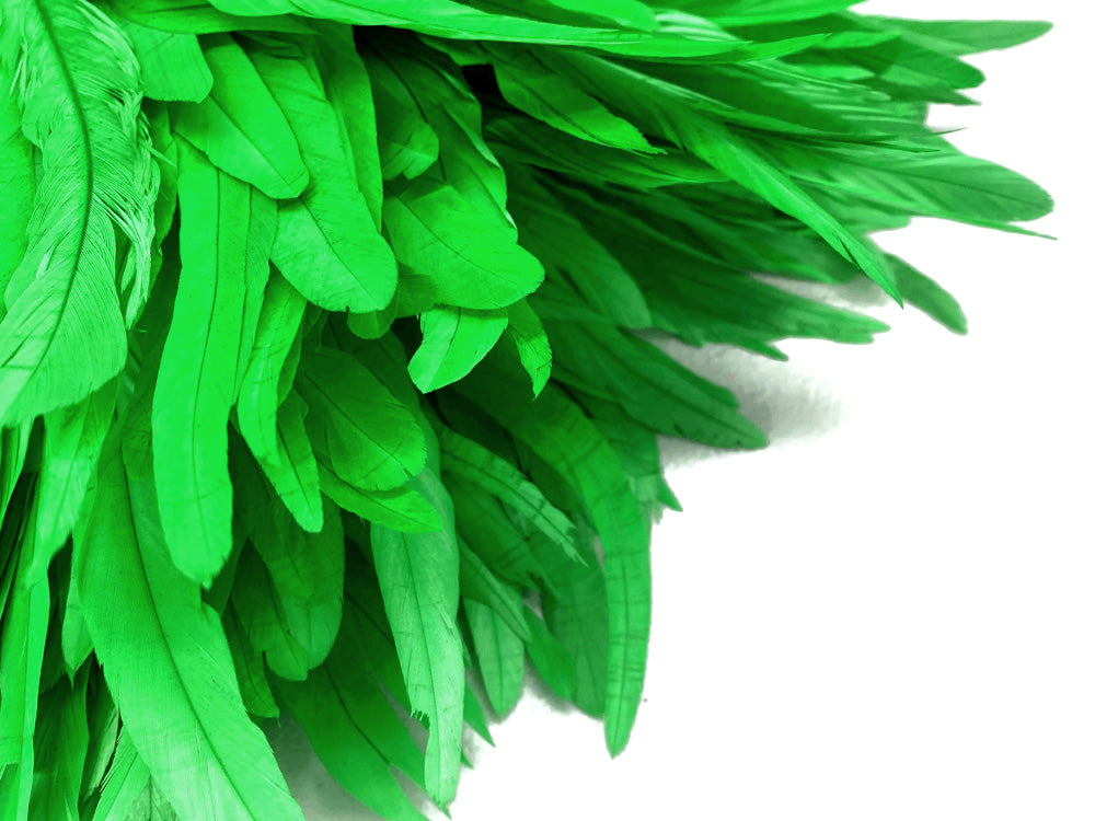 2.5  Inch Strip -  8-10" Kelly Green Strung Natural Bleach & Dyed Coque Tails Feathers
