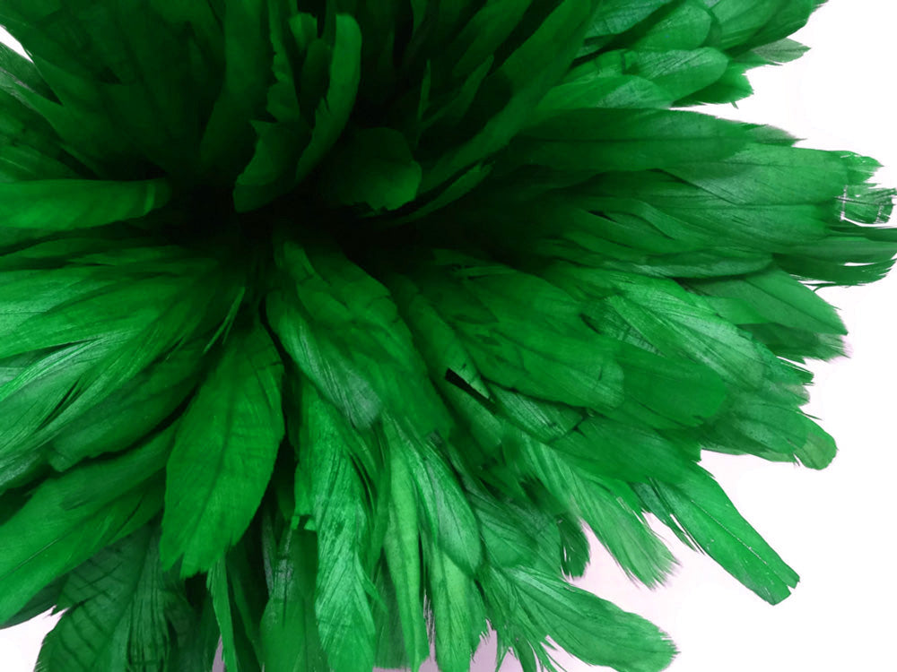 2.5  Inch Strip -  8-10" Kelly Green Strung Natural Bleach & Dyed Coque Tails Feathers