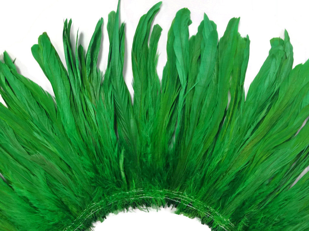 1/2 Yard - 8-10" Kelly Green Strung Natural Bleach & Dyed Rooster Coque Tail Wholesale Feathers (Bulk)