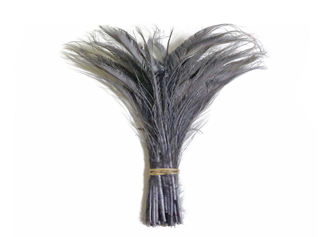 5 Pieces - 10-12" Silver Gray Bleached & Dyed Peacock Swords Cut Feathers