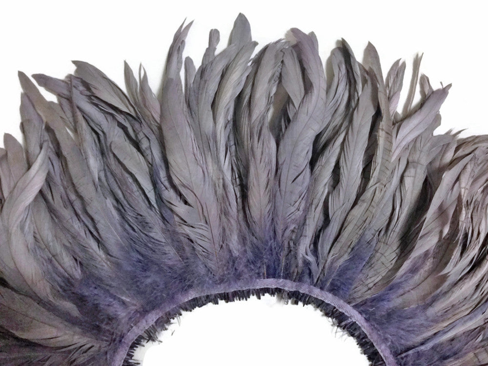 2.5  Inch Strip -  Silver Gray Strung Natural Bleach And Dyed Coque Tails Feathers