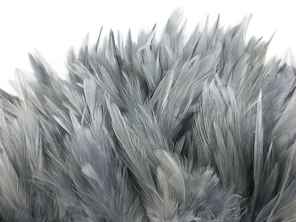 4 Inch Strip – 4-6” Dyed Silver Gray Strung Chinese Rooster Saddle Feathers 