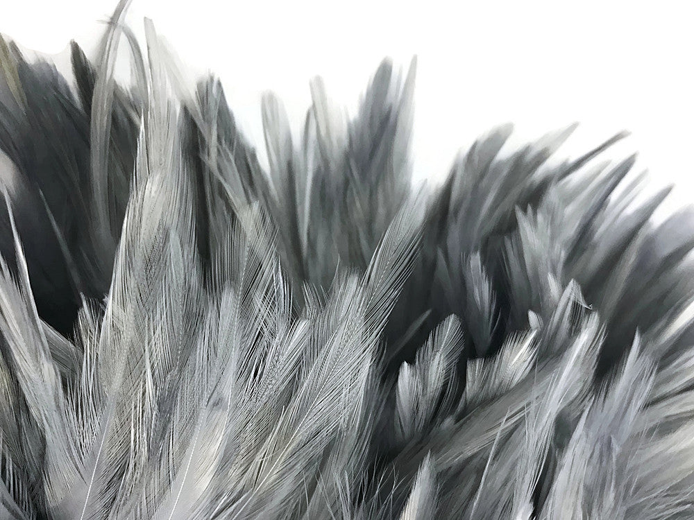 4 Inch Strip – 4-6” Dyed Silver Gray Strung Chinese Rooster Saddle Feathers 