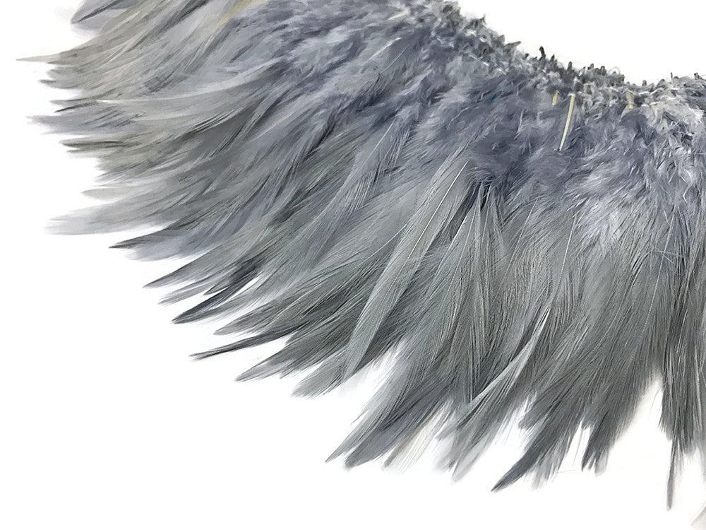 4 Inch Strip – 4-6” Dyed Silver Gray Strung Chinese Rooster Saddle Feathers 