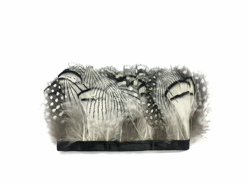 1 Yard - Natural Black White Guinea & Pheasant Plumage Feather Trim