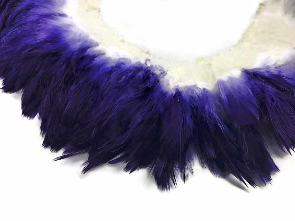 2 Inch Strip - Eggplant Two Tone Bleached & Dyed Strung Rooster Schlappen Feathers