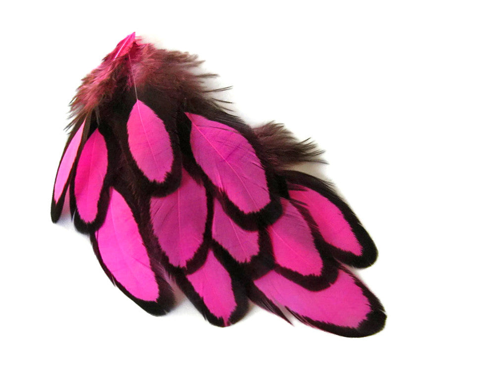 1 Dozen - Hot Pink Whiting Farms Laced Hen Saddle Feathers