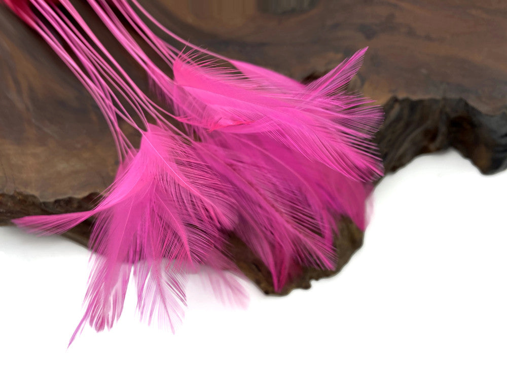 1 Dozen - Hot Pink Stripped Rooster Neck Hackle Eyelash Feather