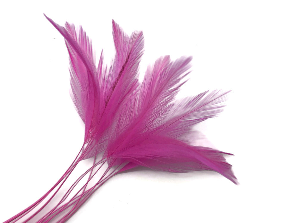 1 Dozen - Hot Pink Stripped Rooster Neck Hackle Eyelash Feather